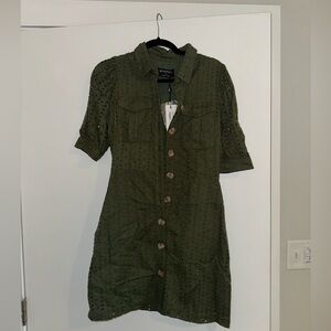 Minkpink Roxie green mini shirt dress